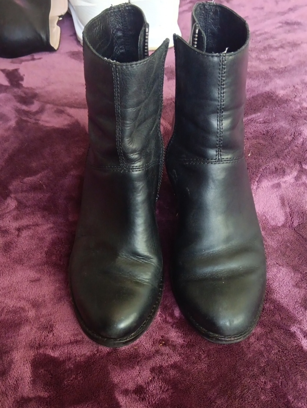 Frye Black Leather Ankle Booties with Side Zip